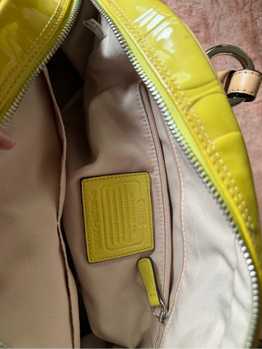 Coach Neon Yellow Patent Satchel with Beige Trim - Picture 6 of 8